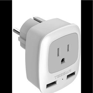 Germany France Travel Power Adapter, TESSAN Schuko European Plug with 2 USB